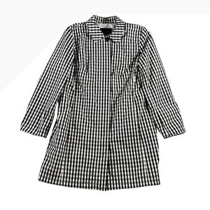 Talbots Petites Black White Gingham Button Front Trench Coat Rain Jacket 6P